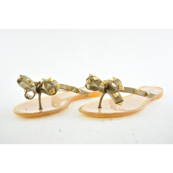 Valentino Rockstud Jelly Bow Bronze Rubber Thong Flat Slide Flip Flop Sandal 35 - Picture 9 of 11